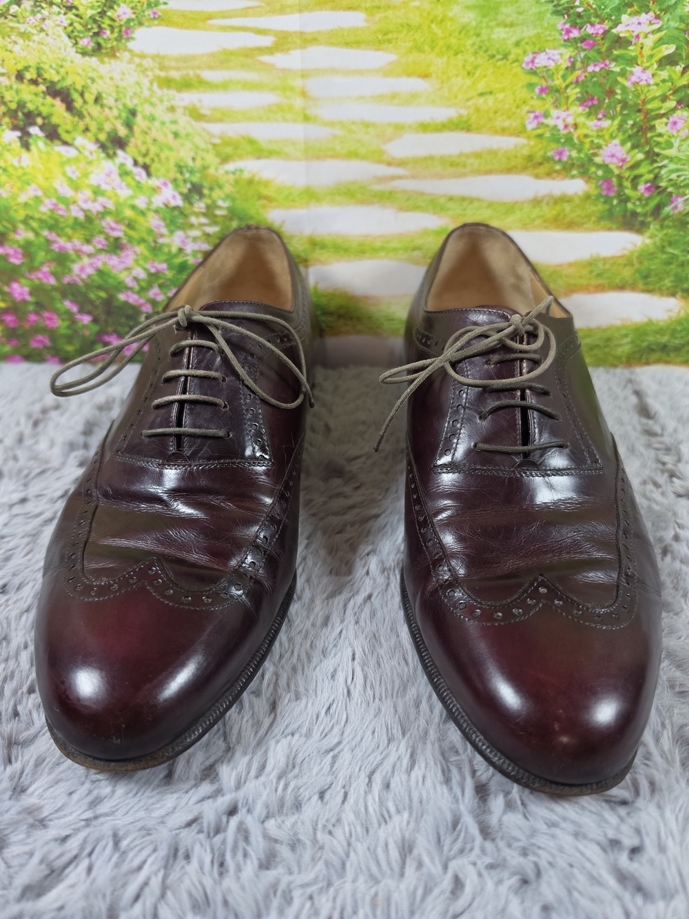 Salvatore Ferragamo Studio Leather Wingtip Oxford Shoes Burgundy Men's Size 7 EE